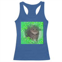 Funny Cat Meme St Patricks Day Racerback Tank Top Lucky Shamrock Goofy Ahh Cat
