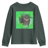 Funny Cat Meme St Patricks Day Youth Sweatshirt Lucky Shamrock Goofy Ahh Cat