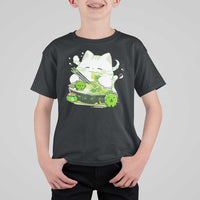 St Patrick's Day Cats T Shirt For Kid Irish Eating Ramen Noodles Cute Anime Shamrocks