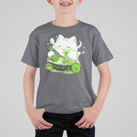 St Patrick's Day Cats T Shirt For Kid Irish Eating Ramen Noodles Cute Anime Shamrocks