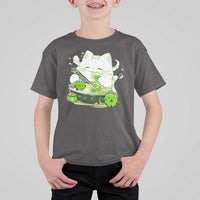 St Patrick's Day Cats T Shirt For Kid Irish Eating Ramen Noodles Cute Anime Shamrocks