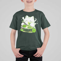 St Patrick's Day Cats T Shirt For Kid Irish Eating Ramen Noodles Cute Anime Shamrocks