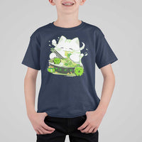 St Patrick's Day Cats T Shirt For Kid Irish Eating Ramen Noodles Cute Anime Shamrocks