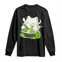 St Patrick's Day Cats Long Sleeve Shirt Irish Eating Ramen Noodles Cute Anime Shamrocks