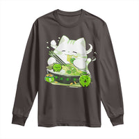 St Patrick's Day Cats Long Sleeve Shirt Irish Eating Ramen Noodles Cute Anime Shamrocks