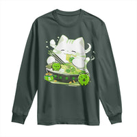 St Patrick's Day Cats Long Sleeve Shirt Irish Eating Ramen Noodles Cute Anime Shamrocks