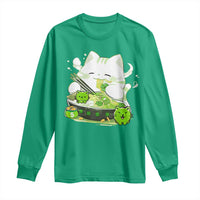 St Patrick's Day Cats Long Sleeve Shirt Irish Eating Ramen Noodles Cute Anime Shamrocks
