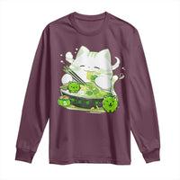 St Patrick's Day Cats Long Sleeve Shirt Irish Eating Ramen Noodles Cute Anime Shamrocks
