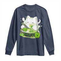 St Patrick's Day Cats Long Sleeve Shirt Irish Eating Ramen Noodles Cute Anime Shamrocks