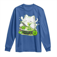 St Patrick's Day Cats Long Sleeve Shirt Irish Eating Ramen Noodles Cute Anime Shamrocks