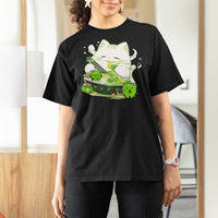 St Patrick's Day Cats T Shirt For Women Irish Eating Ramen Noodles Cute Anime Shamrocks