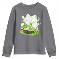 St Patrick's Day Cats Youth Sweatshirt Irish Eating Ramen Noodles Cute Anime Shamrocks