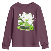 St Patrick's Day Cats Youth Sweatshirt Irish Eating Ramen Noodles Cute Anime Shamrocks