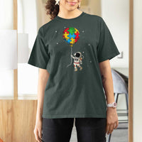 Autism Awareness Astronaut T Shirt For Women Puzzle Pieces Balloon Space Autistic