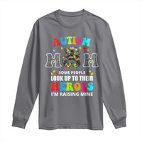 Autism Mom Long Sleeve Shirt Raising Hero Messy Bun Autism Awareness