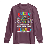 Autism Mom Long Sleeve Shirt Raising Hero Messy Bun Autism Awareness