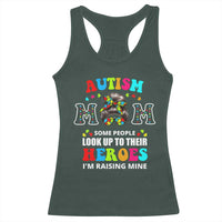 Autism Mom Racerback Tank Top Raising Hero Messy Bun Autism Awareness