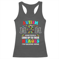Autism Mom Racerback Tank Top Raising Hero Messy Bun Autism Awareness