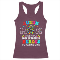 Autism Mom Racerback Tank Top Raising Hero Messy Bun Autism Awareness