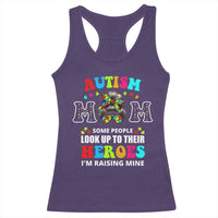 Autism Mom Racerback Tank Top Raising Hero Messy Bun Autism Awareness