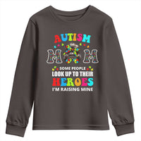 Autism Mom Youth Sweatshirt Raising Hero Messy Bun Autism Awareness