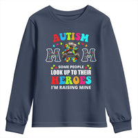 Autism Mom Youth Sweatshirt Raising Hero Messy Bun Autism Awareness