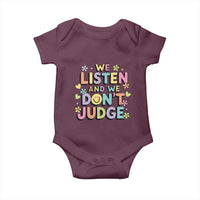 We Listen and We Don’t Judge Baby Onesie Funny Social Media Influencer