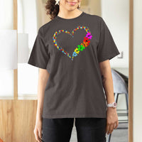 Autism Awareness Love Heart Puzzle Piece T Shirt For Women