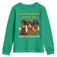 Where Them Fans At Boots On The Ground Youth Sweatshirt Black African American Cowgirl Western Country Rodeo - Wonder Print Shop