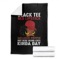 Funny African American Afro Queen Throw Blanket Black Tee Red Lipstick Melanin Poppin Out Here Being Cute - Wonder Print Shop