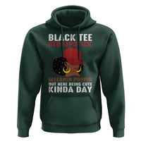 Funny African American Afro Queen Hoodie Black Tee Red Lipstick Melanin Poppin Out Here Being Cute - Wonder Print Shop