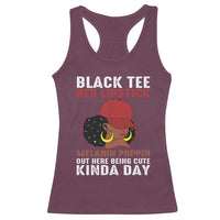 Funny African American Afro Queen Racerback Tank Top Black Tee Red Lipstick Melanin Poppin Out Here Being Cute - Wonder Print Shop
