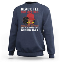 Funny African American Afro Queen Sweatshirt Black Tee Red Lipstick Melanin Poppin Out Here Being Cute - Wonder Print Shop