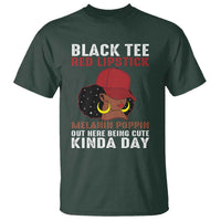 Funny African American Afro Queen T Shirt Black Tee Red Lipstick Melanin Poppin Out Here Being Cute - Wonder Print Shop