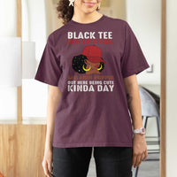 Funny African American Afro Queen T Shirt For Women Black Tee Red Lipstick Melanin Poppin Out Here Being Cute - Wonder Print Shop