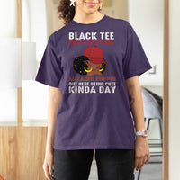 Funny African American Afro Queen T Shirt For Women Black Tee Red Lipstick Melanin Poppin Out Here Being Cute - Wonder Print Shop