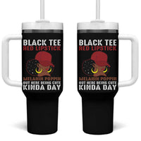 Funny African American Afro Queen Tumbler With Handle Black Tee Red Lipstick Melanin Poppin Out Here Being Cute - Wonder Print Shop