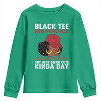 Funny African American Afro Queen Youth Sweatshirt Black Tee Red Lipstick Melanin Poppin Out Here Being Cute - Wonder Print Shop