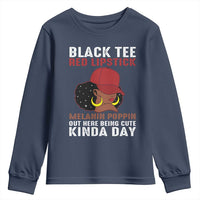 Funny African American Afro Queen Youth Sweatshirt Black Tee Red Lipstick Melanin Poppin Out Here Being Cute - Wonder Print Shop