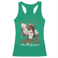 Black Cowgirl Racerback Tank Top Where Them Fans At Boots On The Ground - Wonder Print Shop