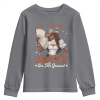 Black Cowgirl Youth Sweatshirt Where Them Fans At Boots On The Ground - Wonder Print Shop