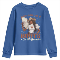 Black Cowgirl Youth Sweatshirt Where Them Fans At Boots On The Ground - Wonder Print Shop