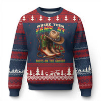 Where Them Fans At Boots On The Ground Ugly Christmas Sweater Black Cowgirl Western Pride