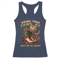Where Them Fans At Boots On The Ground Racerback Tank Top Black Cowgirl Western Pride