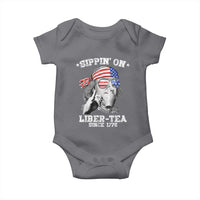 Funny 4th Of July Baby Onesie Sippin On Liber Tea Liberty Ben Franklin 1776 USA Flag - Wonder Print Shop