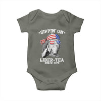 Funny 4th Of July Baby Onesie Sippin On Liber Tea Liberty Ben Franklin 1776 USA Flag - Wonder Print Shop
