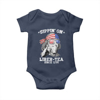 Funny 4th Of July Baby Onesie Sippin On Liber Tea Liberty Ben Franklin 1776 USA Flag - Wonder Print Shop