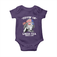 Funny 4th Of July Baby Onesie Sippin On Liber Tea Liberty Ben Franklin 1776 USA Flag - Wonder Print Shop
