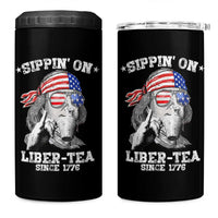 Funny 4th Of July 4 in 1 Can Cooler Tumbler Sippin On Liber Tea Liberty Ben Franklin 1776 USA Flag - Wonder Print Shop