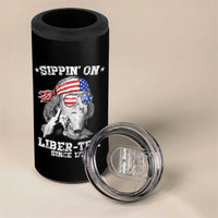 Funny 4th Of July 4 in 1 Can Cooler Tumbler Sippin On Liber Tea Liberty Ben Franklin 1776 USA Flag - Wonder Print Shop